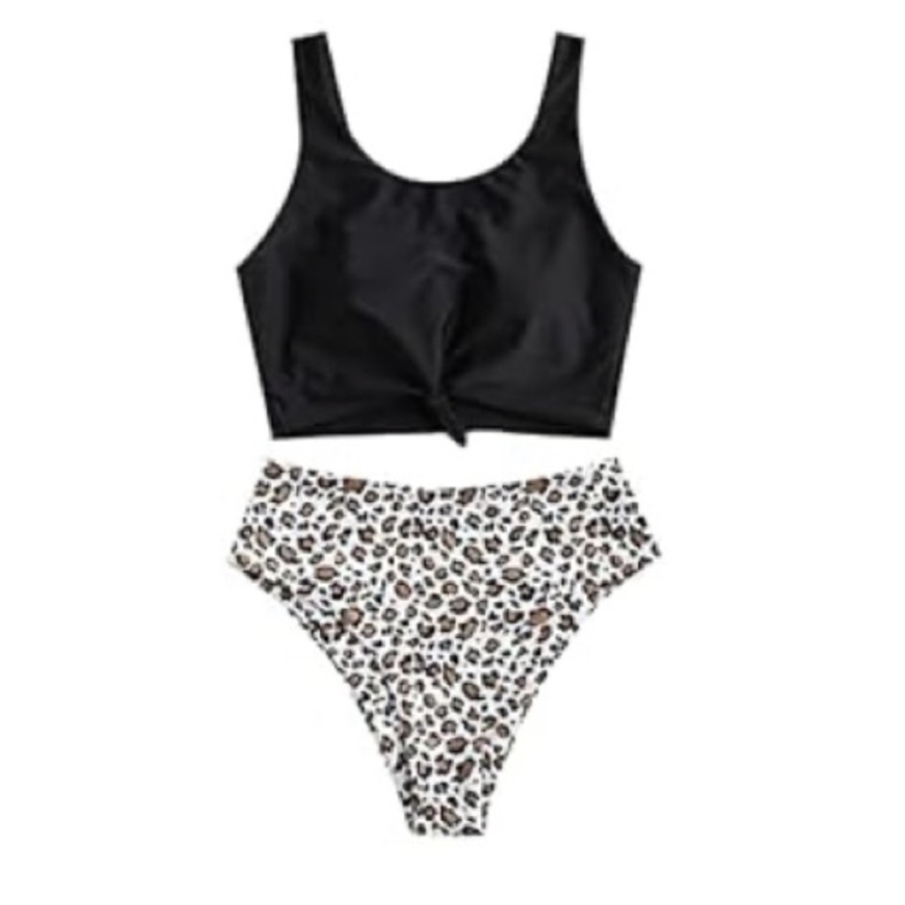 ZAFUL Women's High Waisted Tankini Scoop Neck Knotted Two Piece